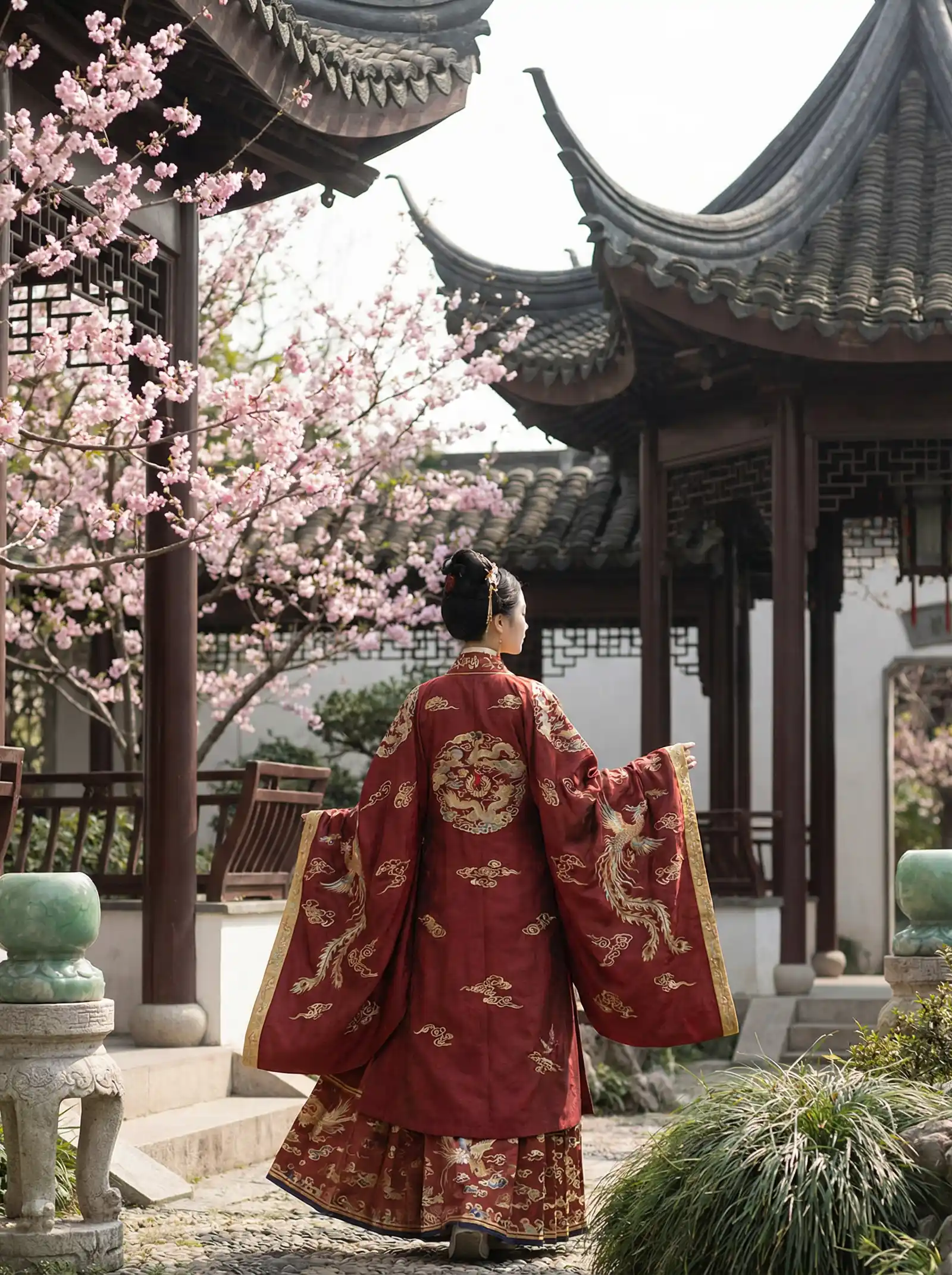 网上聊天软件 明制汉服红色凤凰刺绣